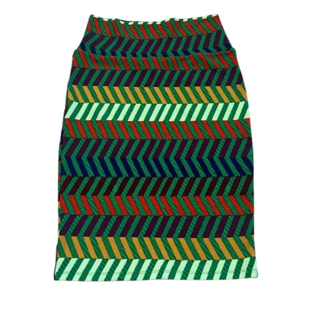 NWT LuLaRoe Cassie Green and Purple Chevron Stretchy Pencil Skirt - Size XS